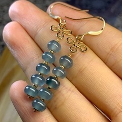 本翡翠ピアス天然石 ロングピアス グァテマラ産　氷種　希少　k14メッキ