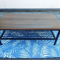 アイアンセンターテーブル　ローテーブル　木製　棚付き　ウォールナット