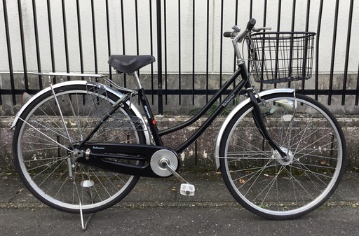 ＜整備・良品＞丸石サイクル・27インチ自転車、変速なし 一文字ハンドル・両立スタンド。 LEDライト・・ブラック