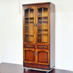 山口)下松市より　カリモク家具 コロニアル ウォールナット色 食器棚 ダイニングボード 幅89×奥行44.5×高さ191.5cm BIZHL16H