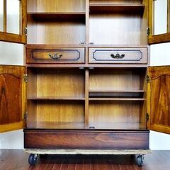 山口)下松市より　カリモク家具 コロニアル ウォールナット色 食器棚 ダイニングボード 幅89×奥行44.5×高さ191.5cm BIZHL16H