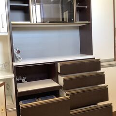 【値下げしました！】入江木工 レンジボード 食器棚 ハイタイプ R650 ブログ120 WH×木目DBR【ユーズドユーズ名古屋天白店】 J1200