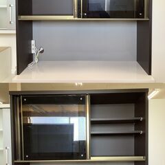 【値下げしました！】入江木工 レンジボード 食器棚 ハイタイプ R650 ブログ120 WH×木目DBR【ユーズドユーズ名古屋天白店】 J1200