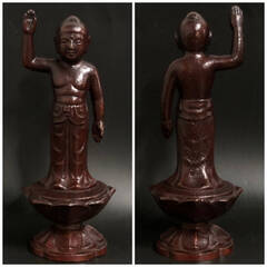 ⭕⭕⭕ka10/57 越智綱雄　鋳銅　誕生仏　高さ15.1cm 重さ774g 共箱　仏教美術　仏像　佛像　彫刻　オブジェ　越智 綱雄　彫刻家⭕⭕⭕