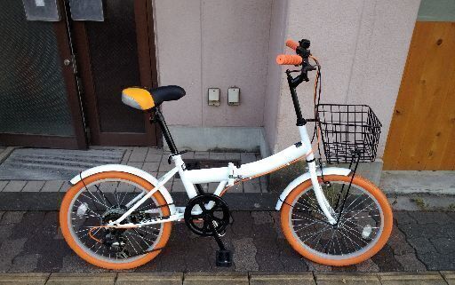 20吋 折り畳み自転車 外装6段/ホワイトxオレンジ