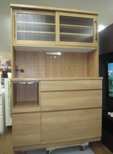 R370 国産 大川家具、おしゃれキッチンボード、、食器棚、幅120cm