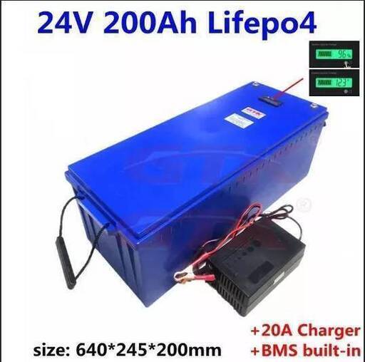 Gtk防水Lifepo4 リン酸鉄リチウムイオンバッテリー 24v 200Ah 20A充電器付き