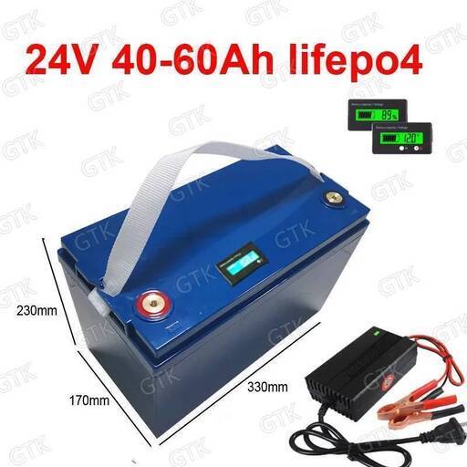 Gtk Lifepo4 リン酸鉄リチウムイオンバッテリー 24v 60Ah 10A充電器