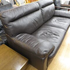 本革 3人掛けソファ ダークブラウン 幅213㎝ レザー 重厚感のあるデザイン☆ 2～3人掛け　西岡店