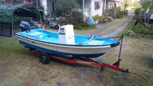 遊漁船　船外機15馬力、トレーラー、備品(アンカー、アンカーロープ、浮環、バケツ、ライフジャケット×2)付き　伝馬船　ボート　釣り船　小型船舶 遊漁船 船外機15馬力、トレーラー、備品(アンカー、アンカーロープ