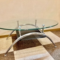 オシャレな楕円形ガラステーブル センターテーブル ローテーブル ...