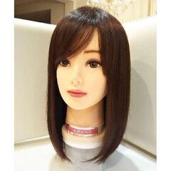 人毛ウイッグ・レミー人毛100%シルクスキンＩ型つむじ総手植え地肌✨❣️艶髪セミロング