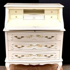 イタリア製　アンティーク調　ライティングデスク　ホワイト　ネコ脚　姫系　ロココ調　ハンドメイド家具