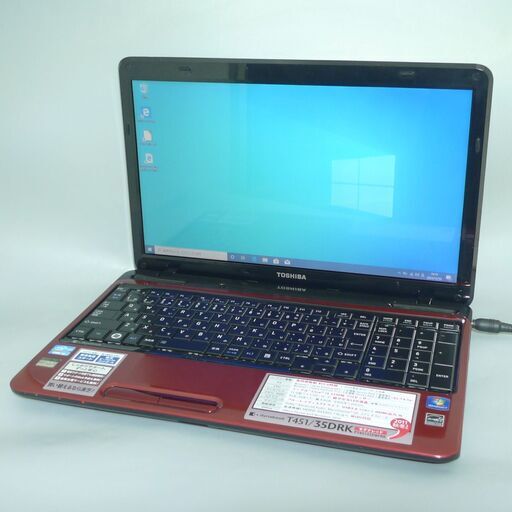 即使用可 赤色 ノートパソコン 中古良品 15.6型 東芝 T451/35DRK 第2世代Core i3 4GB 500G Blu-ray 無線LAN Wi-Fi Windows10 Office