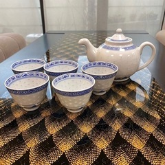 ◉未使用ホタル焼　中国景徳鎮製　青花玲瓏茶具セット