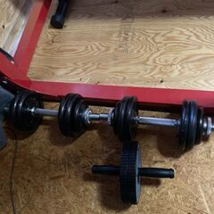 【中古】パワーラック バーベル フラットベンチ ダンベルセット アブローラー まとめセット 引き取りのみ