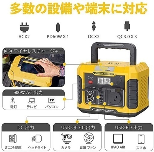 新品未使用⭐︎ ポータブル電源 大容量 330W 93500mAh/346Wh 家庭 