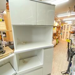 土井インテリヤ キッチンボード 幅90cm ホワイト 白 鏡面 食器棚 