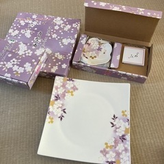 【未使用】紫色の桜が美しいお皿のセット