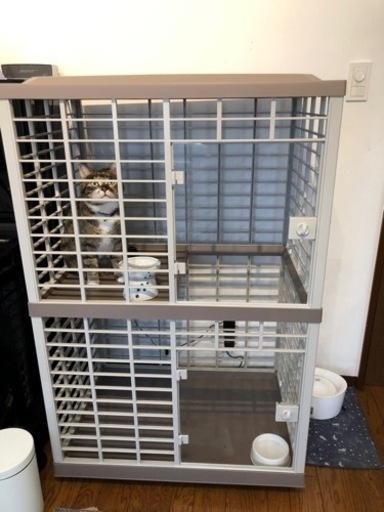 美品　使用3ヶ月　プラスチックキャットゲージ2段