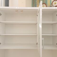 ニトリ/NITORI キッチンボード DAHLIA ホワイト 耐震扉 鏡面 木目調