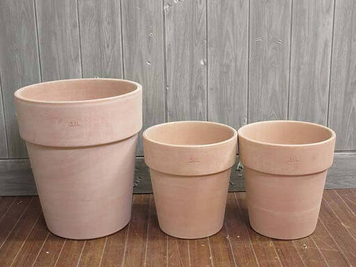 ss2952　未使用品　植木鉢　素焼き　3個セット　10/8号　テラコッタ　輸入雑貨　植木鉢　フラワーポット　プランター　MADE IN ITALY　ナチュラル　シンプル　陶器鉢　大きめ　園芸　ガーデニング