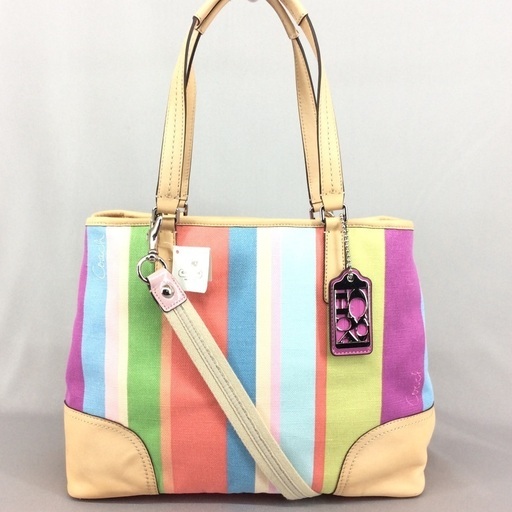 COACH コーチ デニム\u0026レザー マルチカラー ななめがけ2wayショルダートートバッグ