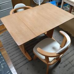 【ネット決済】木製 厚手 拡張ダイニングテーブル  椅子セット ...