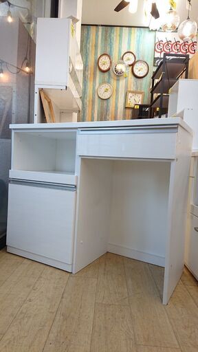 ニトリ NITORI キッチンカウンター ソフトクローズ引出し キッチンボード 鏡面 ホワイト■横幅120cm×奥行50.5cm×高さ96cm■近隣配送無料 買取帝国 朝霞店