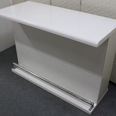 ニトリ バーカウンター パース2 幅120 シンプル モダン ステンレスバー付き ホワイト NITORI テーブル 中古家具 店頭引取歓迎 R4621)