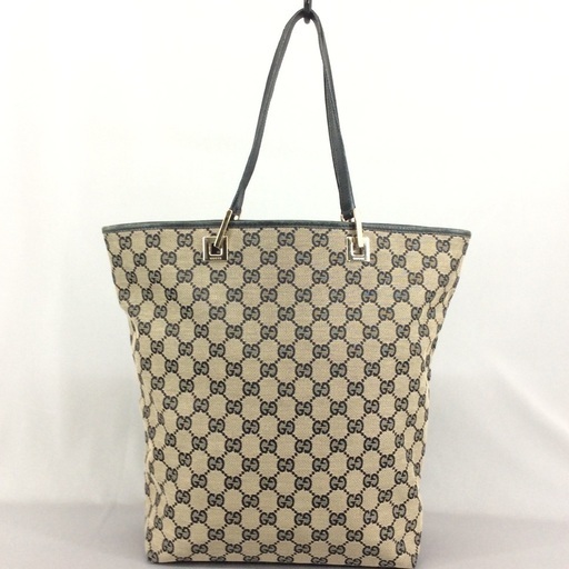 GUCCI グッチ GG柄 黒レザー×キャンバス オープントートバッグ