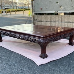 ◎大幅お値下げしました‼️唐木家具 紫檀 座卓 座敷机 透かし細密彫刻 抽斗 センターテーブル ちゃぶ台 和室 和家具 玉杢 瘤付 煎茶道具 シタン ローテーブルお値下げ要相談可‼️