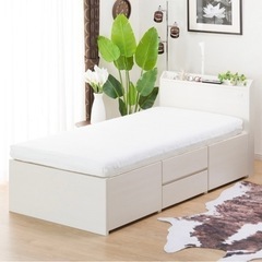 【ネット決済】収納付きベッド　シングルベッド　ホワイト