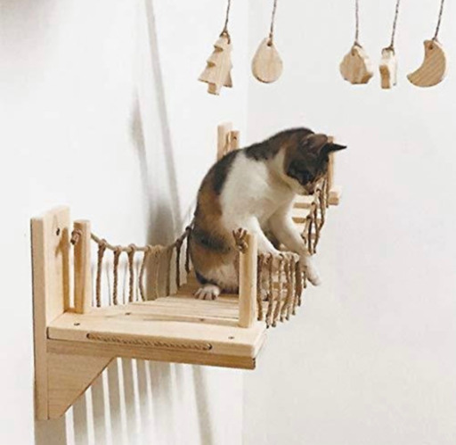 Umoraキャットタワー 木製 吊り橋 猫ベッド 遊び場 ハンモック ストレス解消 運動不足解消 組み立て簡単（100cm）