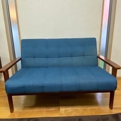 【ネット決済】二人掛けソファ　ブルー