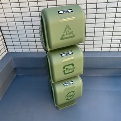 【売約済】３段仕分けゴミ箱　カーキ