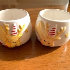 クリスマス柄陶器カップ･プリン、ゼリー用(中古)