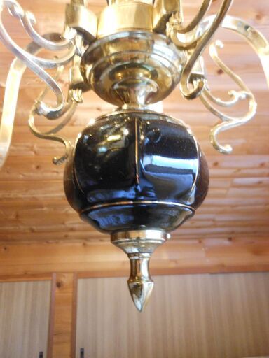 シャンデリア　ロウソク型電球5個　１００Ｖ　真鍮　陶器 アンティーク照明,シャンデリア