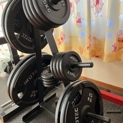 ※取引進行中【現地引取限定】バーベルダンベル140kgセット スタンド&ラック付き