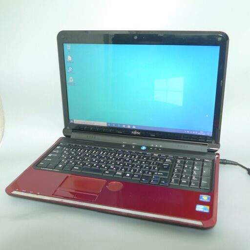 中古美品 赤色 ノートパソコン 15.6型 富士通 AH53/C Core i3 4GB 640GB DVDマルチ 無線 Wi-Fi webカメラ Windows10 Office 即使用可