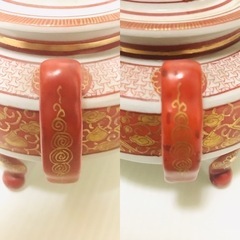 九谷焼 九谷 九谷峯久 峯久 赤絵金彩 耳付 獅子香炉 香炉 三足