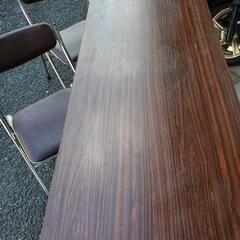 会議用テーブル ブラウンパイプ椅子2脚付き 