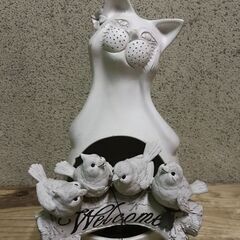 陶器製 置物 welcome ネコ 鳥 ウェルカム インテ…