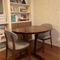大川家具ダイニングテーブル椅子二脚セット