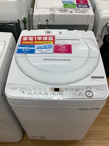 安心の1年保証付き！2019年製SHARP(シャープ)の全自動洗濯機！