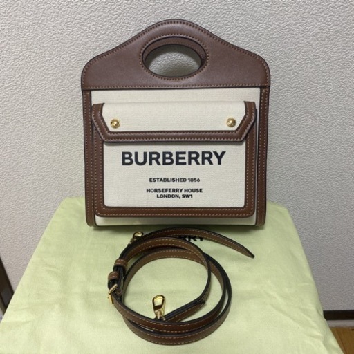 BURBERRY バーバリー ミニ ツートン キャンバス＆レザー ポケットバッグ