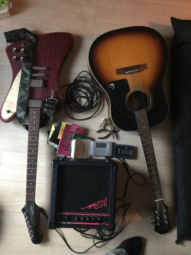 エピフォンエレキギター　エピフォンアコースティックギター　アンプ　小物セット