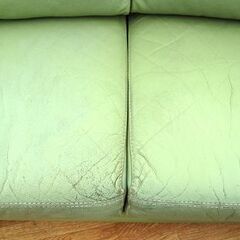 ファニシング購入! 2人掛けソファ 革製 ライムグリーン系 幅152×奥行90