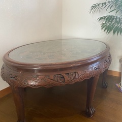 唐木テーブル ローテーブル 彫刻 木製 工芸品