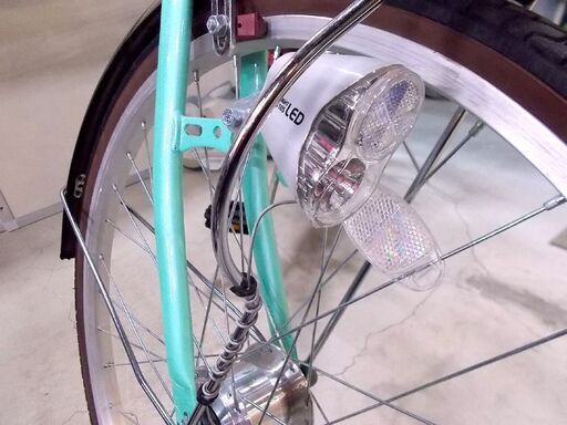 自転車 24インチ 6段変速 カゴ 鍵 LEDライト付き グリーン Curen 中古